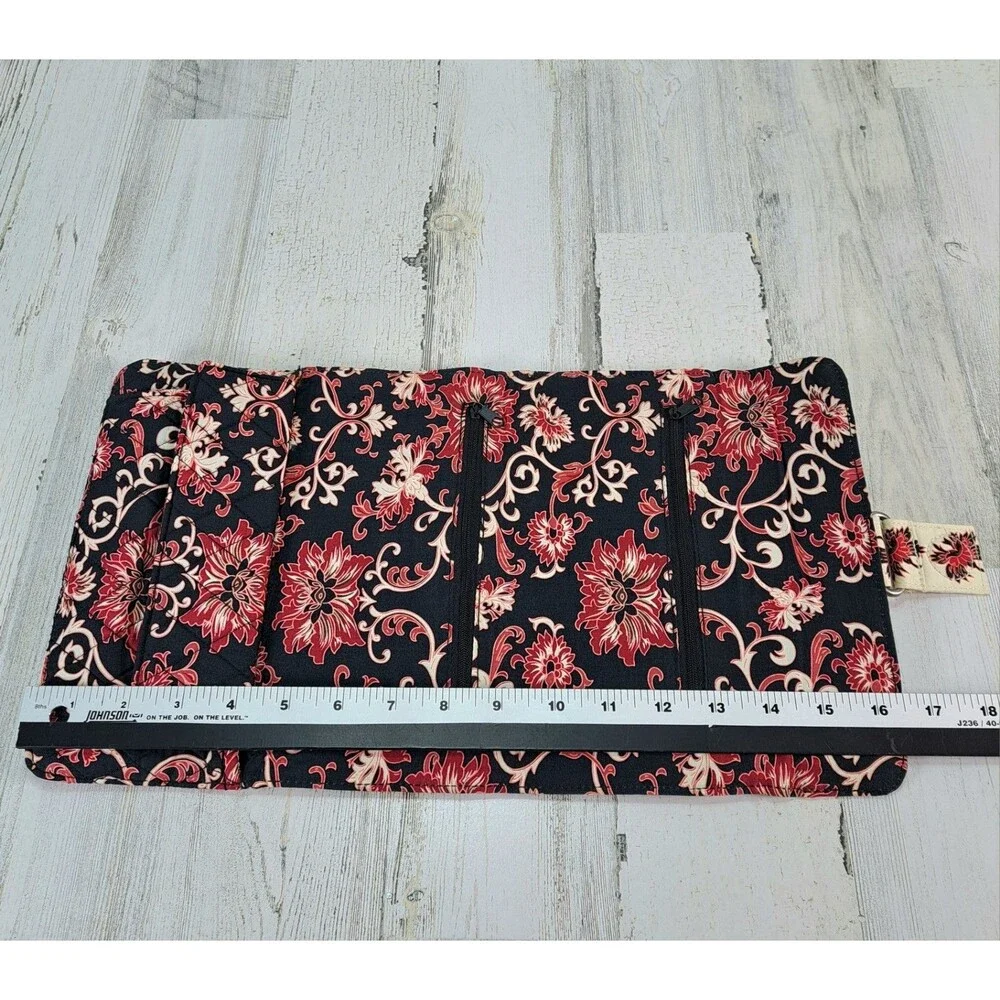 Lemon Hill Quilted Cotton Makeup Jewelry Travel Bag Tri-Fold Floral Packable